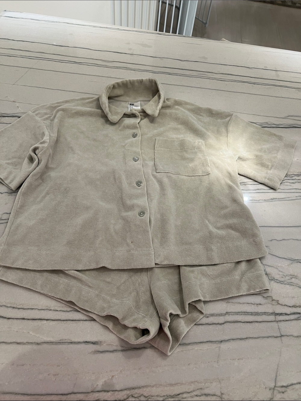 H&M Oversized Cotton Pajama Style Collared Shirt Top Terry Towelling Medium